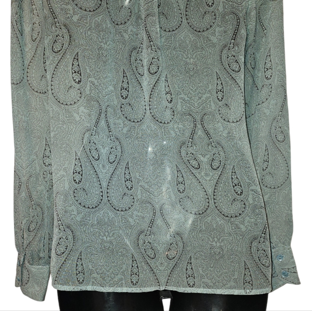J.CREW Green Paisley 100% Silk Sheer Button Up Blouse Sz 2 Like New Condition - Picture 6 of 7